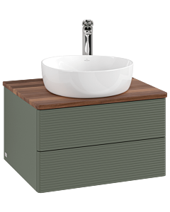 Villeroy und Boch Antao Waschtisch-Unterschrank K18152HL 60x36x50cm, Hahnloch, Waschbeckenplattenfarbe warm walnut, leaf green matt lacquer