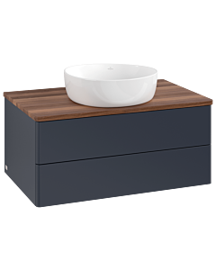Meuble vasque Villeroy &amp; Boch Antao K19012HG 80 x 36 x 50 cm, plan vasque couleur noyer chaud, laque mate bleu nuit