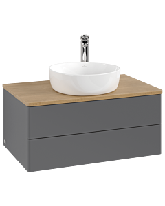Meuble vasque Villeroy &amp; Boch Antao K19051GK 80 x 36 x 50 cm, percé pour robinetterie, plan vasque couleur chêne miel, laque anthracite mate