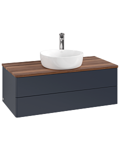 Villeroy und Boch Antao Waschtisch-Unterschrank K20052HG 100x36x50cm, Hahnloch, Waschbeckenplattenfarbe warm walnut, midnight blue matt lacquer