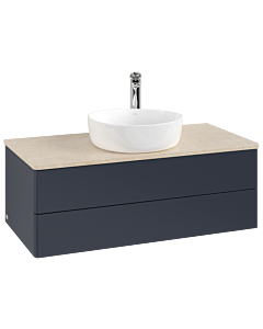Villeroy &amp; Boch Antao vanity unit K20053HG 100x36x50cm, tap hole, washbasin top color botticino, midnight blue matt lacquer