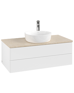 Villeroy &amp; Boch Antao vanity unit K20053MT 100x36x50cm, tap hole, washbasin top color botticino, white matt lacquer