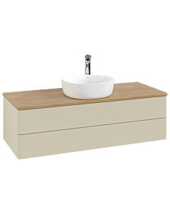 Villeroy &amp; Boch Antao vanity unit K21051HJ 120x36x50cm, tap hole, washbasin top color honey oak, silk grey matt lacquer