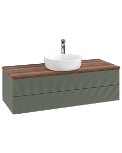 Villeroy und Boch Antao Waschtisch-Unterschrank K21152HL 120x36x50cm, Hahnloch, Waschbeckenplattenfarbe warm walnut, leaf green matt lacquer
