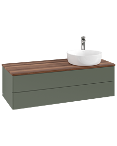 Villeroy und Boch Antao Waschtisch-Unterschrank K23052HL 120x36x50cm, Hahnloch, Waschbeckenplattenfarbe warm walnut, leaf green matt lacquer