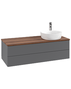 Villeroy und Boch Antao Waschtisch-Unterschrank K23152GK 120x36x50cm, Hahnloch, Waschbeckenplattenfarbe warm walnut, anthracite matt lacquer