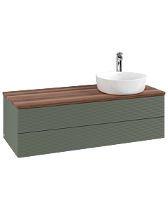 Villeroy und Boch Antao Waschtisch-Unterschrank K23152HL 120x36x50cm, Hahnloch, Waschbeckenplattenfarbe warm walnut, leaf green matt lacquer