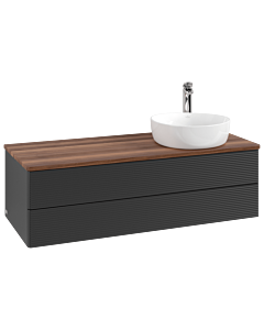 Villeroy und Boch Antao Waschtisch-Unterschrank K23152PD 120x36x50cm, Hahnloch, Waschbeckenplattenfarbe warm walnut, black matt lacquer