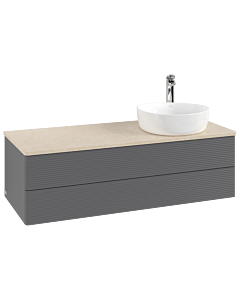 Villeroy und Boch Antao Waschtisch-Unterschrank K23153GK 120x36x50cm, Hahnloch, Waschbeckenplattenfarbe botticino, anthracite matt lacquer