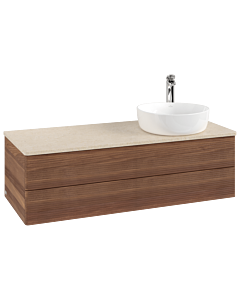 Villeroy und Boch Antao Waschtisch-Unterschrank K23153HM 120x36x50cm, Hahnloch, Waschbeckenplattenfarbe botticino, warm walnut