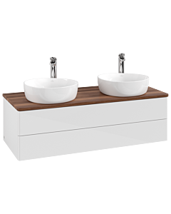 Villeroy und Boch Antao Waschtisch-Unterschrank K24052GF 120x36x50cm, Hahnloch, Waschbeckenplattenfarbe warm walnut, glossy white lacquer