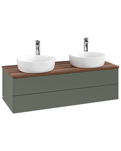 Villeroy &amp; Boch Antao vanity unit K24052HL 120x36x50cm, tap hole, washbasin top color warm walnut, leaf green matt lacquer