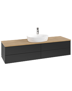 Villeroy &amp; Boch Antao vanity unit K25051PD 160x36x50cm, tap hole, washbasin top color honey oak, black matt lacquer