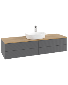 Meuble vasque Villeroy &amp; Boch Antao K25151GK 160 x 36 x 50 cm, percé pour robinetterie, plan vasque couleur chêne miel, laque anthracite mate