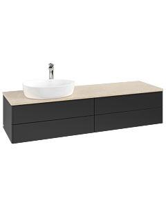 Meuble vasque Villeroy &amp; Boch Antao K26053PD 160 x 36 x 50 cm, percé pour robinetterie, plan vasque couleur Botticino, laque noire mate