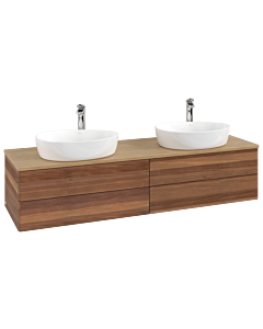 Meuble vasque Villeroy &amp; Boch Antao K28051HM 160 x 36 x 50 cm, percé pour robinetterie, plan vasque couleur chêne miel, noyer chaud