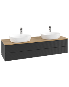 Villeroy &amp; Boch Antao vanity unit K28151PD 160x36x50cm, tap hole, washbasin top color honey oak, black matt lacquer