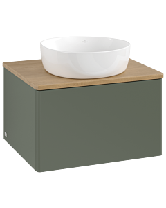 Meuble vasque Villeroy &amp; Boch Antao K29011HL 60 x 36 x 50 cm, plan vasque couleur chêne miel, laque mate vert feuille