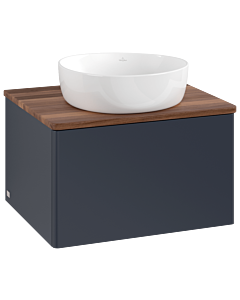Meuble vasque Villeroy &amp; Boch Antao K29012HG 60x36x50cm, plan vasque couleur noyer chaud, laque mate bleu nuit