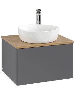 Meuble vasque Villeroy &amp; Boch Antao K29051GK 60 x 36 x 50 cm, percé pour robinetterie, plan vasque couleur chêne miel, laque anthracite mate