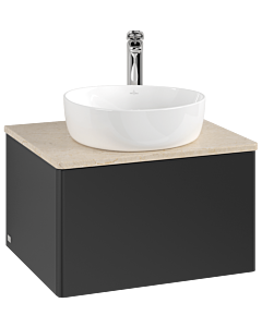 Villeroy &amp; Boch Antao vanity unit K29053PD 60x36x50cm, tap hole, washbasin top color botticino, black matt lacquer