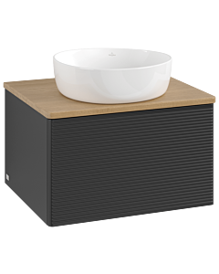 Meuble vasque Villeroy &amp; Boch Antao K29111PD 60 x 36 x 50 cm, plan vasque couleur chêne miel, laque noire mate