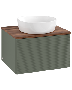 Meuble vasque Villeroy &amp; Boch Antao K29112HL 60 x 36 x 50 cm, plan vasque couleur noyer chaud, laque mate vert feuille