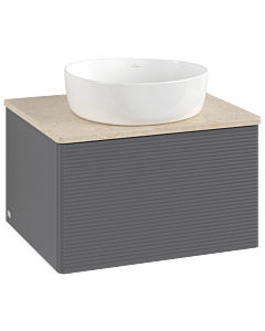Meuble vasque Villeroy &amp; Boch Antao K29113GK 60 x 36 x 50 cm, plan vasque couleur Botticino, laque anthracite mate