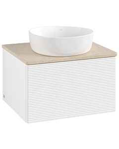 Meuble vasque Villeroy &amp; Boch Antao K29113MT 60 x 36 x 50 cm, plan vasque couleur Botticino, laque blanche mate