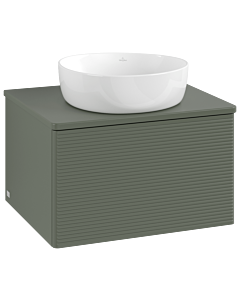 Meuble vasque Villeroy &amp; Boch Antao K29150HL 60 x 36 x 50 cm, percé pour robinetterie, coloris du plan vasque : vert feuille laqué mat