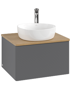 Meuble vasque Villeroy &amp; Boch Antao K29151GK 60 x 36 x 50 cm, percé pour robinetterie, plan vasque couleur chêne miel, laque anthracite mate