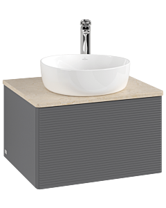 Meuble vasque Villeroy &amp; Boch Antao K29153GK 60 x 36 x 50 cm, percé pour robinetterie, plan vasque couleur Botticino, laque anthracite mate