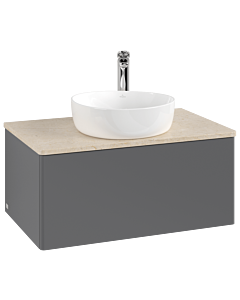 Villeroy und Boch Antao Waschtisch-Unterschrank K30053GK 80x36x50cm, Hahnloch, Waschbeckenplattenfarbe botticino, anthracite matt lacquer