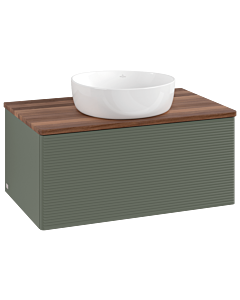 Villeroy &amp; Boch Antao vanity unit K30112HL 80x36x50cm, washbasin top color warm walnut, leaf green matt lacquer
