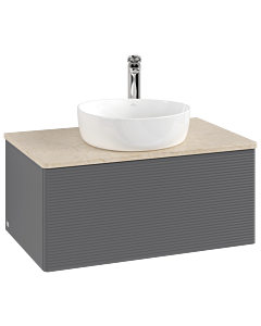 Villeroy und Boch Antao Waschtisch-Unterschrank K30153GK 80x36x50cm, Hahnloch, Waschbeckenplattenfarbe botticino, anthracite matt lacquer