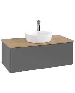 Villeroy und Boch Antao Waschtisch-Unterschrank K31051GK 100x36x50cm, Hahnloch, Waschbeckenplattenfarbe honey oak, anthracite matt lacquer