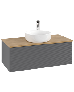 Villeroy &amp; Boch Antao vanity unit K31151GK 100x36x50cm, tap hole, washbasin top color honey oak, anthracite matt lacquer