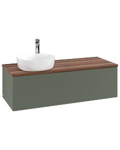 Villeroy &amp; Boch Antao vanity unit K33152HL 120x36x50cm, tap hole, washbasin top color warm walnut, leaf green matt lacquer