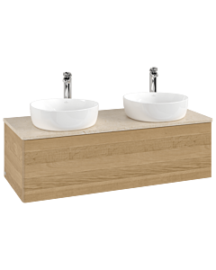 Villeroy und Boch Antao Waschtisch-Unterschrank K35053HN 120x36x50cm, Hahnloch, Waschbeckenplattenfarbe botticino, honey oak