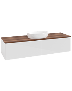 Meuble vasque Villeroy &amp; Boch Antao K36012GF 160 x 36 x 50 cm, plan vasque couleur noyer chaud, laque blanche brillante