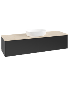 Meuble vasque Villeroy &amp; Boch Antao K36013PD 160 x 36 x 50 cm, plan vasque couleur Botticino, laque noire mate