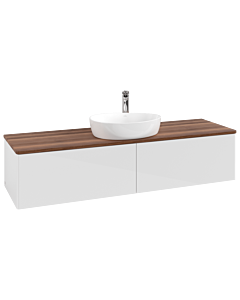 Meuble vasque Villeroy &amp; Boch Antao K36052GF 160 x 36 x 50 cm, percé pour robinetterie, plan vasque couleur noyer chaud, laque blanche brillante