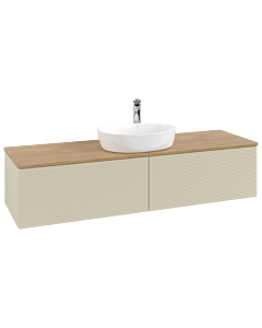 Meuble vasque Villeroy &amp; Boch Antao K36151HJ 160 x 36 x 50 cm, percé pour robinetterie, plan vasque couleur chêne miel, laque mate gris soie
