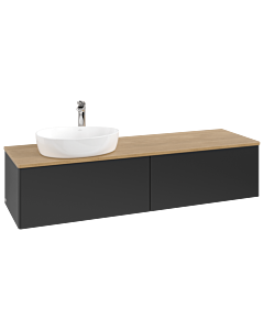 Villeroy &amp; Boch Antao vanity unit K37051PD 160x36x50cm, tap hole, washbasin top color honey oak, black matt lacquer