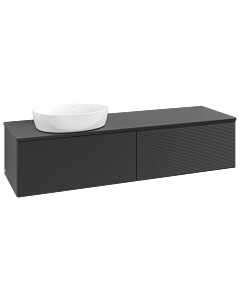 Meuble vasque Villeroy &amp; Boch Antao K37150PD 160 x 36 x 50 cm, percé pour robinetterie, plan vasque couleur : laque noire mate