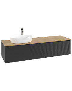 Villeroy &amp; Boch Antao vanity unit K37151PD 160x36x50cm, tap hole, washbasin top color honey oak, black matt lacquer