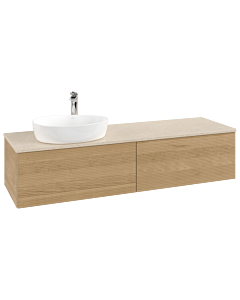 Meuble vasque Villeroy &amp; Boch Antao K37153HN 160 x 36 x 50 cm, percé pour robinetterie, plan vasque couleur Botticino, chêne miel