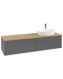 Meuble vasque Villeroy &amp; Boch Antao K38051GK 160 x 36 x 50 cm, percé pour robinetterie, plan vasque couleur chêne miel, laque anthracite mate