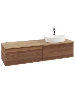 Meuble vasque Villeroy &amp; Boch Antao K38151HM 160 x 36 x 50 cm, percé pour robinetterie, plan vasque couleur chêne miel, noyer chaud