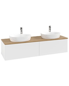 Meuble vasque Villeroy &amp; Boch Antao K39051MT 160 x 36 x 50 cm, percé pour robinetterie, plan vasque couleur chêne miel, laque blanche mate